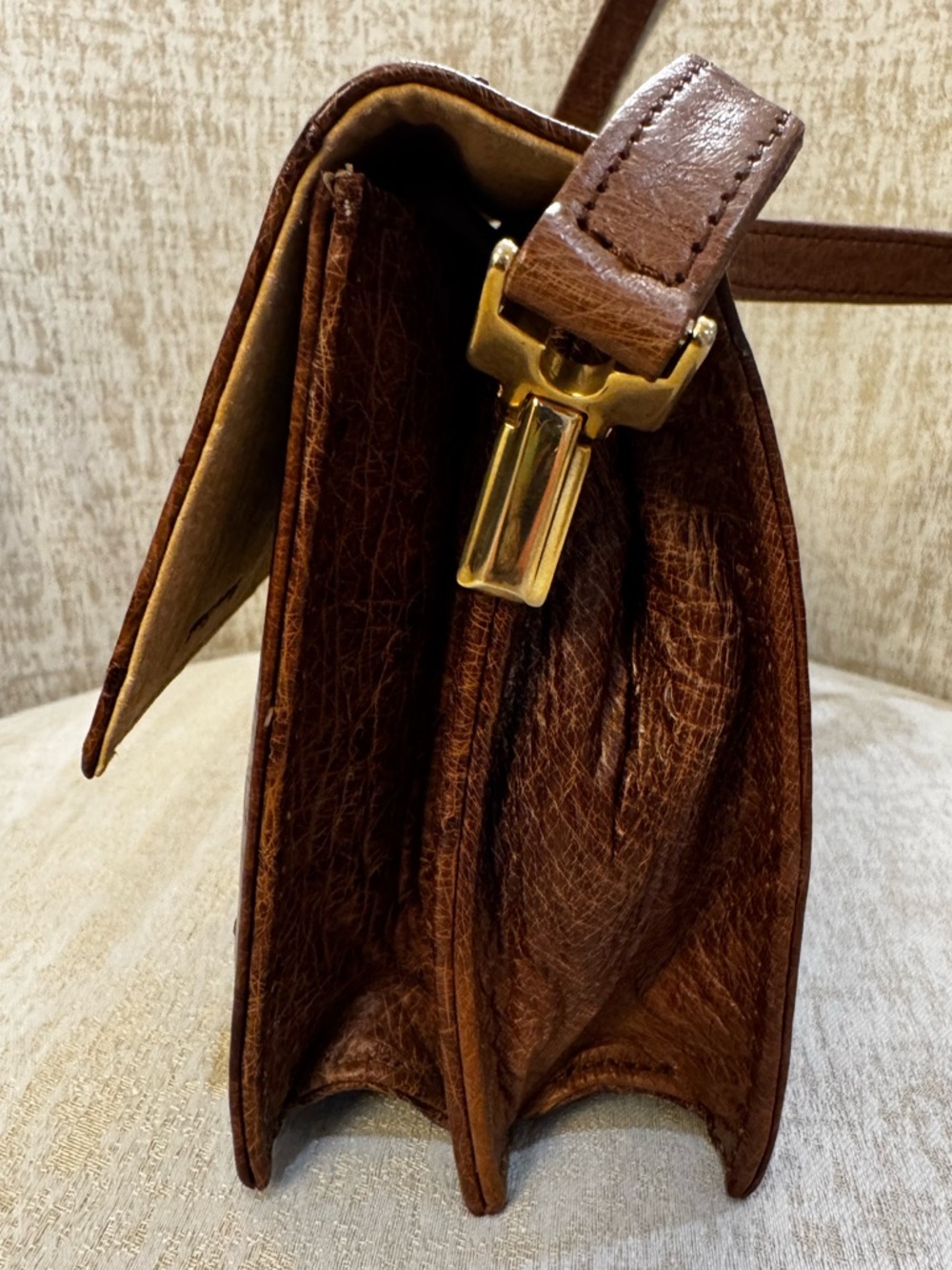 Fernberry Genuine Ostrich Leather Bag Vintage Brown Shoulder Clutch - Picture 5 of 7